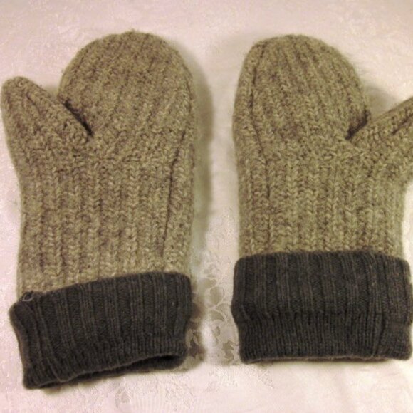 Winter knitted MITTENS FLEECE LINED RIBBED CUF GRAY UNISEX GOOD CONDITION USED - Picture 3 of 15